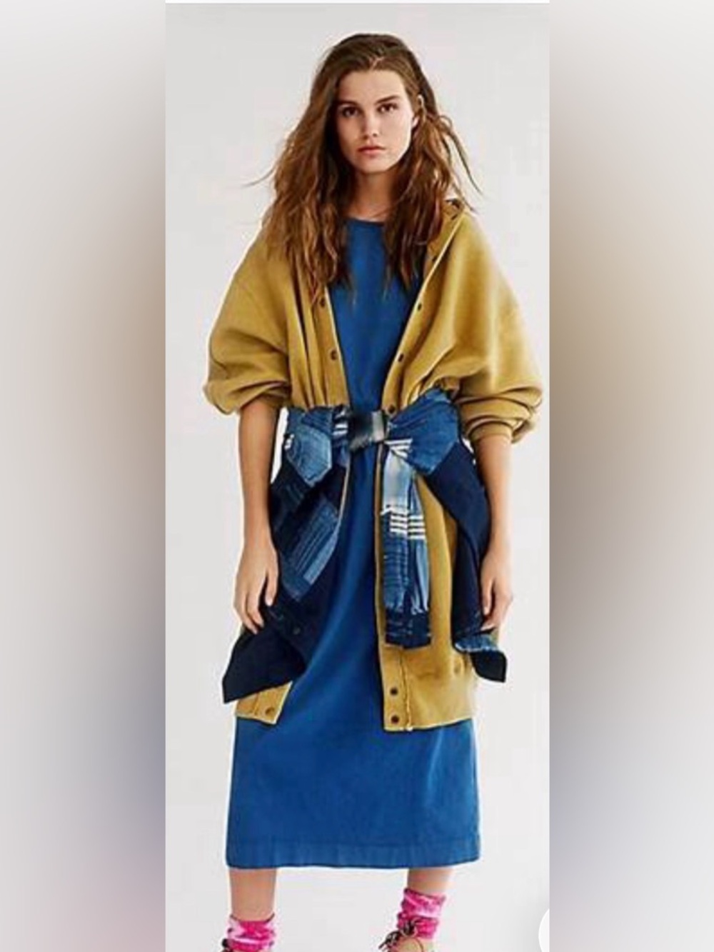 Free People Beach Palm Springs Midi Dress, Cream and Marine Blue, Size NWT Small